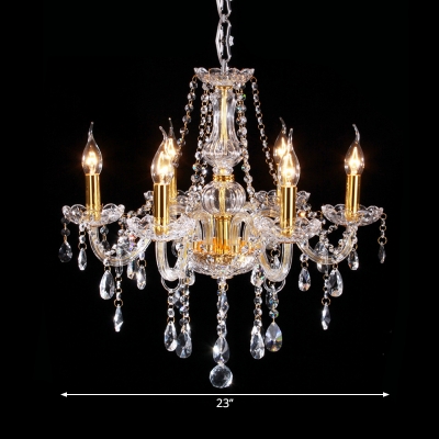 Victorian Style Curvy Armed Crystal Chandelier 6 Heads Golden Drop Pendant Light Fixture