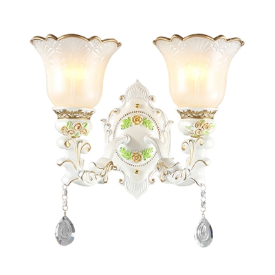 White Flower Wall Mount Light Vintage Opal Glass 1/2 Lights Living Room Sconce Light