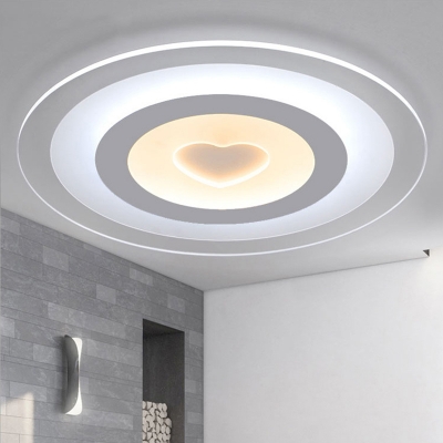 White Heart Design Ceiling Lamp Modern LED Ultrathin Acrylic Flush Mount in Warm/White/Inner Warm Outer White Light