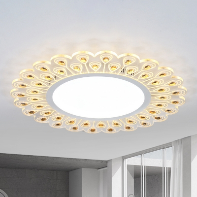 White Scalloped Edge Ceiling Light Fixture Modern LED Clear Crystal Flush Light in Warm/White Light for Indoor, 14