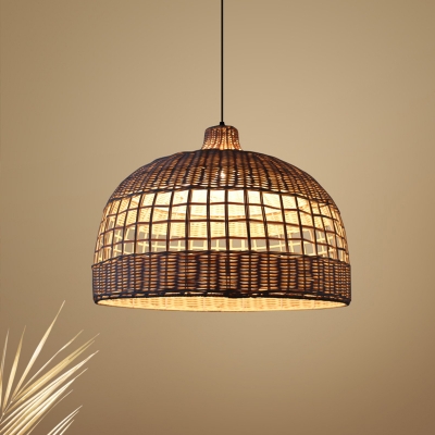 Woven Basket Suspended Light Asian Style 1-Light Indoor Pendant Lighting with Bamboo Shade