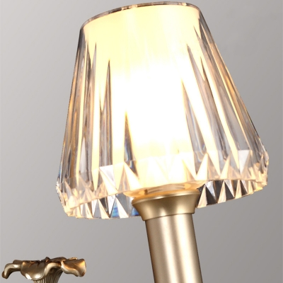 1/2-Head Conic Sconce Light Vintage Wall Light Fixture with Clear Acrylic Shade and Carved Arm in Gold