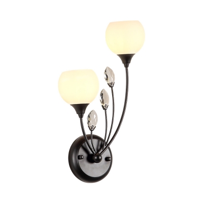 1/2 Lights Bedroom Wall Mounted Lamp Vintage Black Sconce Light with Bubble White Glass Shade