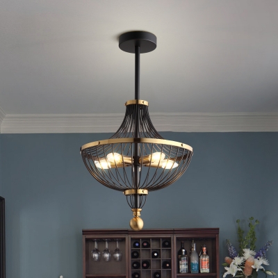 5 Bulbs Metal Empire Hanging Chandelier Vintage Pendant Lighting Fixture in Black and Gold
