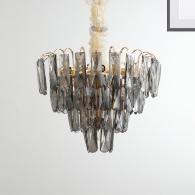7-Light Bedroom Chandelier Lamp Modern Pendant Light Kit with Tiered Clear/Smoke Gray Crystal Shade