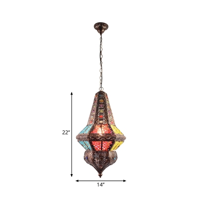 Antique Copper Bohemia Pendant Lighting with Lantern Shade 1 Light Metal Hanging Ceiling Light with Crystal Beads