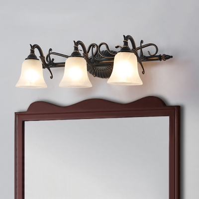 Bell Frosted Glass Sconce Light Traditional 2/3 Lights Bathroom Vanity Lighting Fixture in Bronze