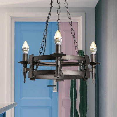 Black 3 Lights Ceiling Lamp Country Style Metal Candle Chandelier Lighting for Dining Room