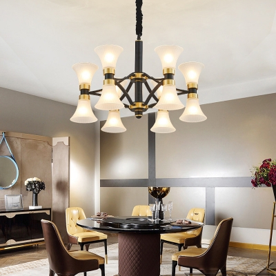 Black and Gold 6/12/16/20-Light Drop Pendant Modern Ribbed Glass Flared Ceiling Chandelier