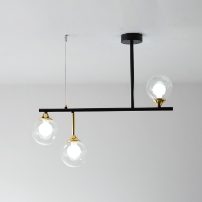 Black Sphere Island Lamp Contemporary 6 Heads Clear Glass Hanging Ceiling Light For Living Room