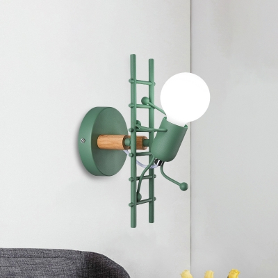 Cartoon Bare Bulb Wall Light Fixture Metal Gray/White/Green 1 Head Indoor Wall Mount Light with Little People Decoration