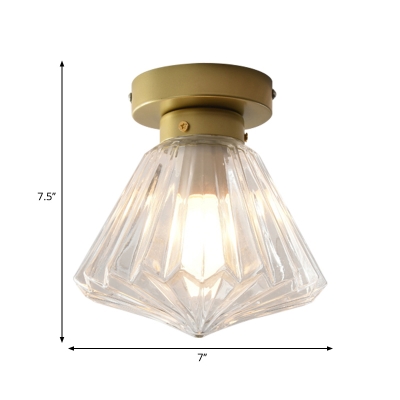 Clear Glass Scalloped Ceiling Lighting Colonial 1 Head Kitchen Flush Mount Light Fixture in Brass, 6.5