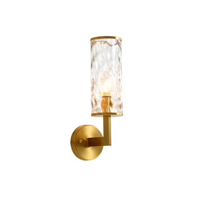 Clear Water Glass Tube Wall Sconce Mid Century Modern 1 Light Wall Lighting in Brass