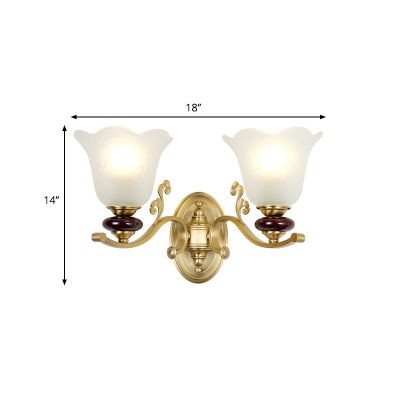 Colonial Style Flower Wall Sconce 1/2-Head Opal Glass Wall Mounted Lamp with Golden Metal Arm