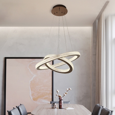 Cross Circle Crystal Chandelier Lighting Modern LED Coffee Hanging Light for Dining Room, Warm/White Light
