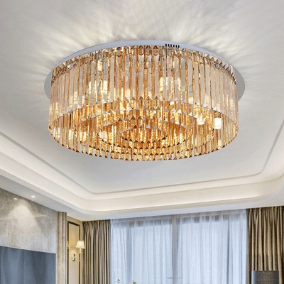 Crystal 4-Tier Round Flush Mount Simplicity 8/12-Light White Flushmount Ceiling Lamp for Living Room
