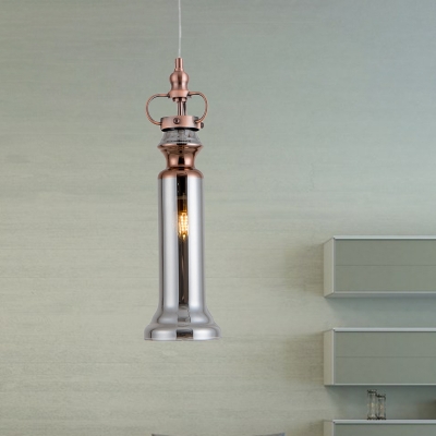 Cylinder Hanging Pendant Light Modern Smoke Gray/Cognac Glass 1 Head Bedroom Suspension Light