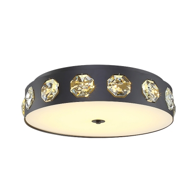 Drum Ceiling Lamp Modern Crystal LED Grey Flush Mount Light for Bedroom, 18