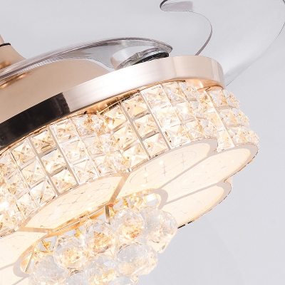 Floral Ceiling Fan Light Modern Beveled Crystal Gold Flush Mount Led Light with Remote Control/Wall Control/Remote Control and Wall Control
