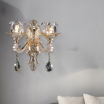 Flower Sconce Light Modernism Clear Glass 1/2 Heads Living Room Wall Mounted Light
