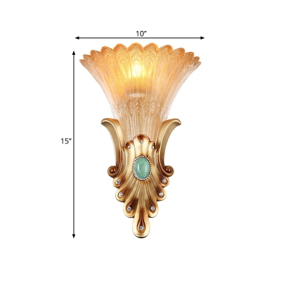 Frosted Glass Gold Sconce Light Flower Single Head Colonial Flush Mount Wall Light for Bedroom, 10