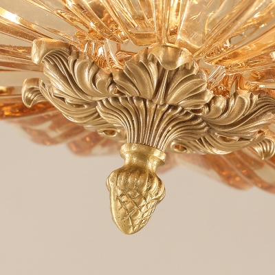 Golden Basket Semi Flush Ceiling Light Modernist 5-Head Flush Mount Fixture with Clear Glass Shade and Crystal Draping
