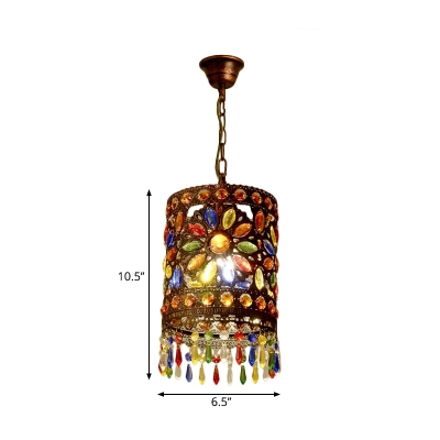Iron Shade Drum Pendant Lamp 1/3 Lights Bohemia Hanging Ceiling Light in Antique Copper, 6.5