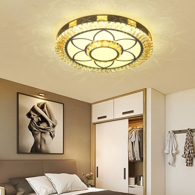 LED Clear Crystal Flush Ceiling Light Simple White Petal Bedroom Flush Mount Lamp