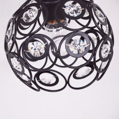 Metal Globe Cage Semi-Flush Mount with Crystal Decoration Contemporary 1 Bulb Semi Flush Ceiling Light in Black