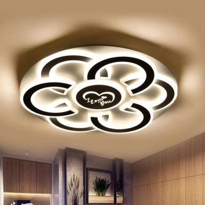 Metallic Floral LED Flush Mount Light Contemporary Black and White Close to Ceiling Lamp