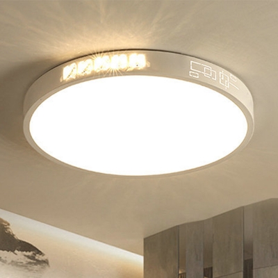 Minimalist K9 Crystal LED Ceiling Light White Rectangle/Round Flush Mounted Light with Acrylic Shade, 16