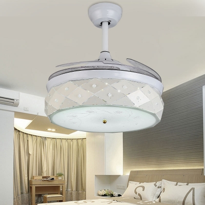 Modern Stylish Hollowed LED Ceiling Fan Steel White Remote Control/Wall Control/Frequency Convertible Semi Flushmount for Bedroom