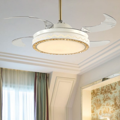 Modernist Circular Ceiling Fan Lamp Metal LED Living Room Semi Mount Lighting in White