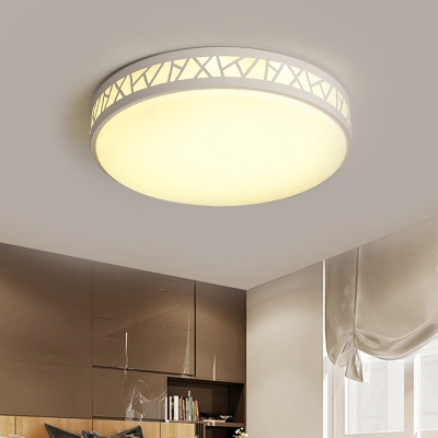 Modernist LED Flush Ceiling Light Metallic Shade White Drum Flushmount Lighting for Bedroom