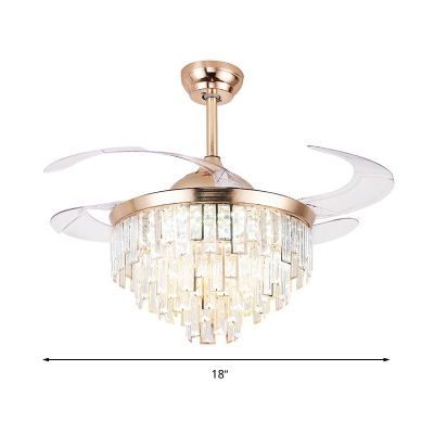 Modernist Tiered Ceiling Fan Light Cut Crystal Led Flush Mount Fixture in Gold with Remote Control