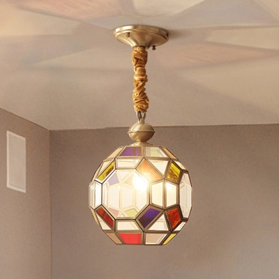 Multi Color Glass Brass Finish Pendant Faceted Disco Ball 1 Bulb