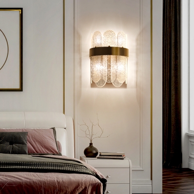 Oval-Shaped Bedroom Wall Light Clear Hammered Glass 4 Lights Modern Style Wall Sconce in Gold Finish