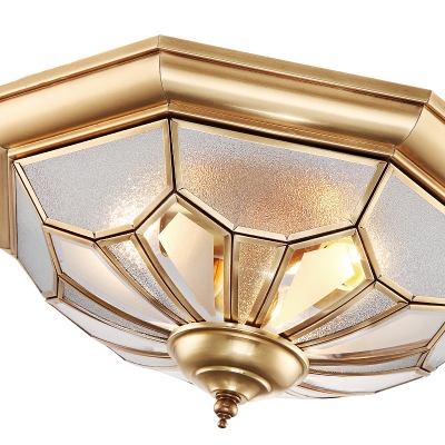 Prismatic Bedroom Flush Mount Light Colonial Bubble Glass 3 Bulbs Brass Close to Ceiling Lamp