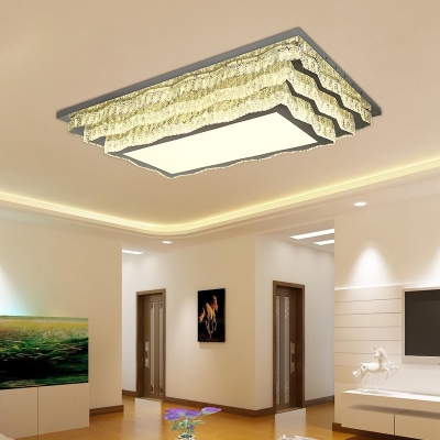 Rectangle Living Room Flushmount Light Modern Crystal LED Cognac Ceiling Lighting