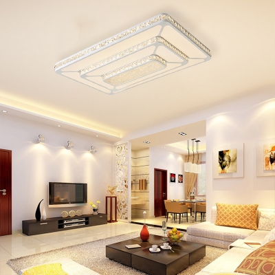 Rectangular Flush Mount Contemporary Crystal LED White Ceiling Mounted Fixture for Living Room