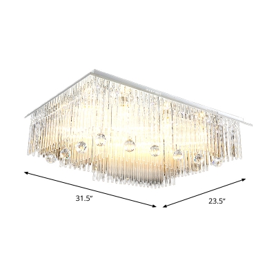 Rectangular Flush Mount Lighting Modern Crystal Rod LED Dining Room Ceiling Light Fixture in Nickel