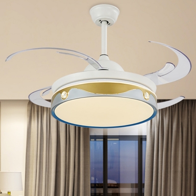 Round Indoor Fan Lighting Contemporary Metallic 8-Blade LED Semi Mount Ceiling Lamp in White