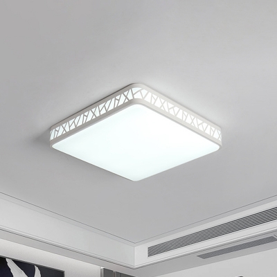 Square Box Metallic Flush Ceiling Light Contemporary Integrated LED White Flushmount