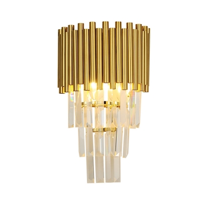 Tapered Wall Mounted Lamp Modern 2 Lights Triangular Crystal Prism Wall Lamp in Gold for Living Room