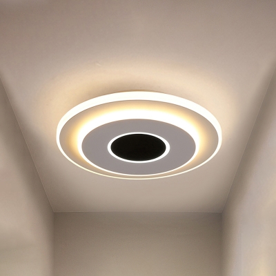 Tiered Round/Square Foyer Flush Ceiling Light Acrylic LED Modernist Flush Lamp in Black and White, Warm/White Light