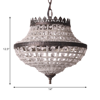Urn Hanging Ceiling Light Rustic Industrial Clear Crystal Bead 2 Lights Pendant Lamp in Bronze