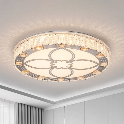 White Disk Ceiling Light Modern Acrylic LED Flush Mount Light with Crystal Accent