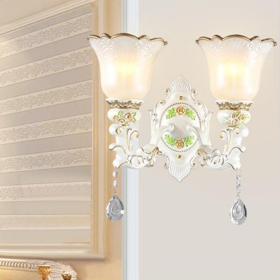 White Flower Wall Mount Light Vintage Opal Glass 1/2 Lights Living Room Sconce Light