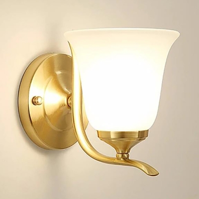 1 Head Bell Shade Wall Sconce Modern Style Frosted Glass Wall Lighting Fixture in Gold for Bedroom