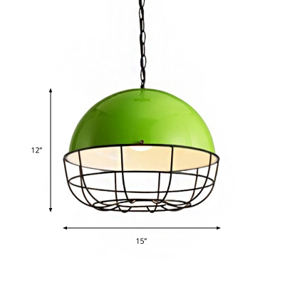 1 Head Green Domed Pendant Light Metal Vintage Industrial Dining Room Pendant Lamp